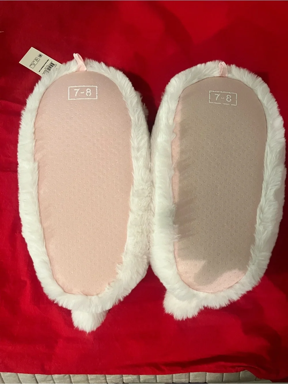 No Boundaries White Plush Cat Slippers with Pink Accents